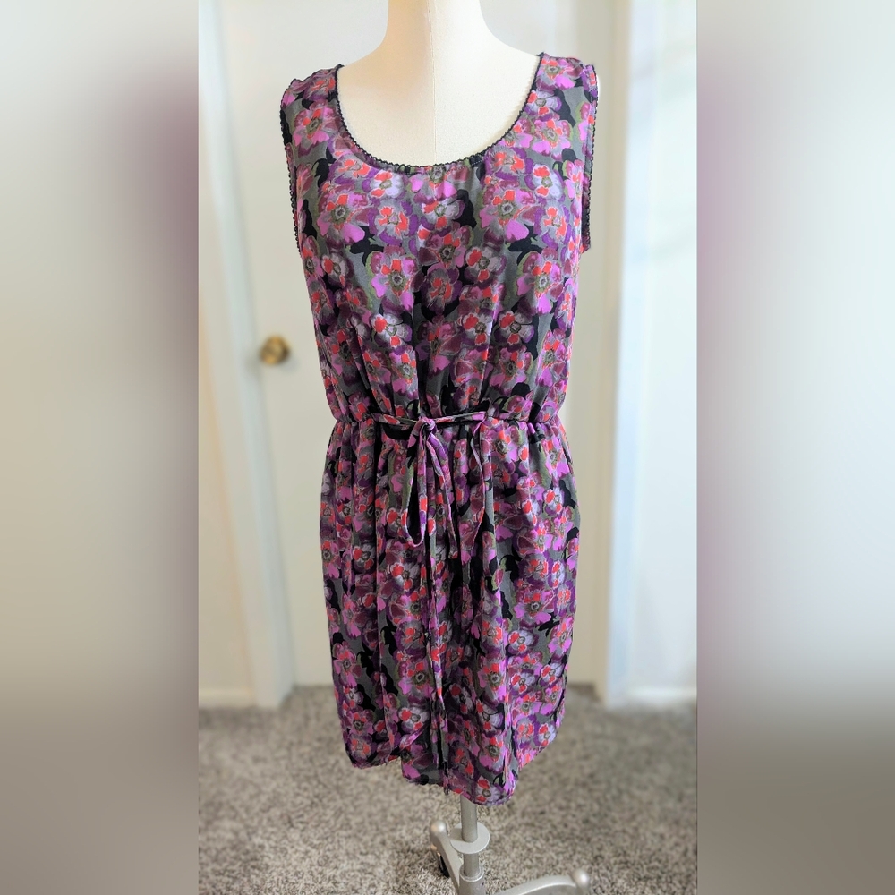 I Heart Ronson purple floral sleeveless dress lined sz Lg